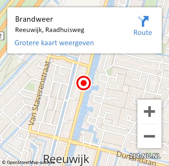 Locatie op kaart van de 112 melding: Brandweer Reeuwijk, Raadhuisweg op 27 maart 2019 19:08