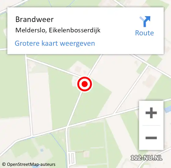 Locatie op kaart van de 112 melding: Brandweer Melderslo, Eikelenbosserdijk op 27 maart 2019 19:08