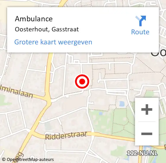 Locatie op kaart van de 112 melding: Ambulance Oosterhout, Gasstraat op 27 maart 2019 20:05