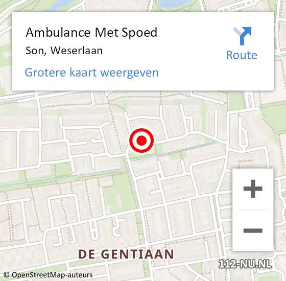 Locatie op kaart van de 112 melding: Ambulance Met Spoed Naar Son, Weserlaan op 28 maart 2019 02:21