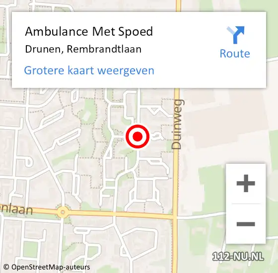 Locatie op kaart van de 112 melding: Ambulance Met Spoed Naar Drunen, Rembrandtlaan op 28 maart 2019 03:08