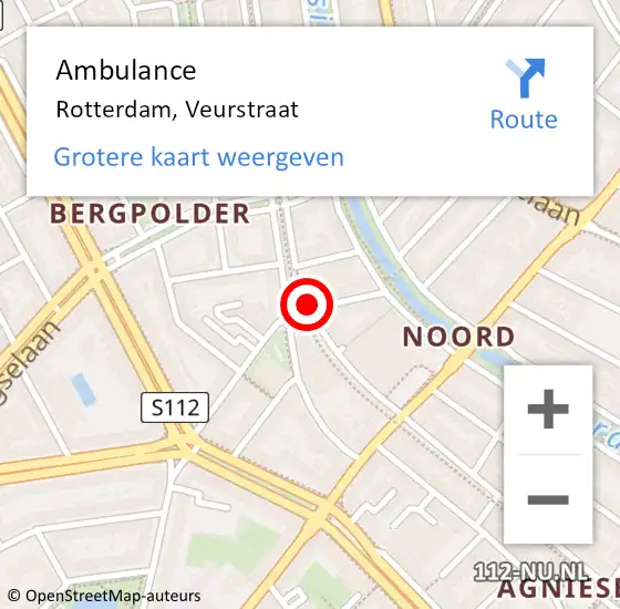 Locatie op kaart van de 112 melding: Ambulance Rotterdam, Veurstraat op 28 maart 2019 09:41