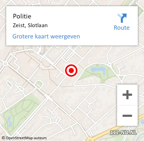 Locatie op kaart van de 112 melding: Politie Zeist, Slotlaan op 28 maart 2019 11:14