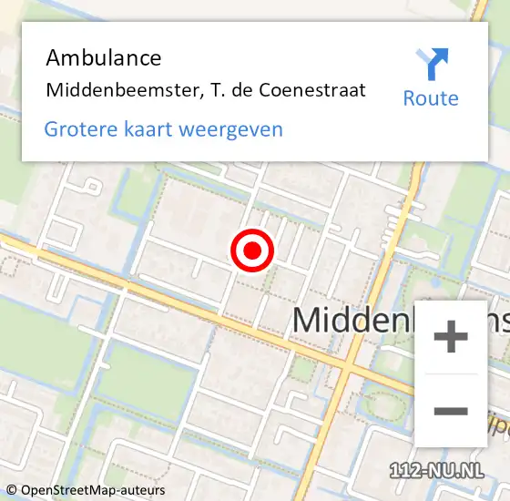 Locatie op kaart van de 112 melding: Ambulance Middenbeemster, T. de Coenestraat op 28 maart 2019 15:54