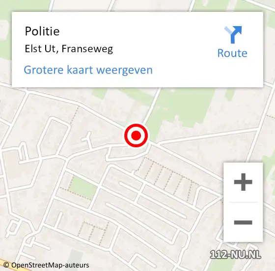 Locatie op kaart van de 112 melding: Politie Elst Ut, Franseweg op 28 maart 2019 18:16