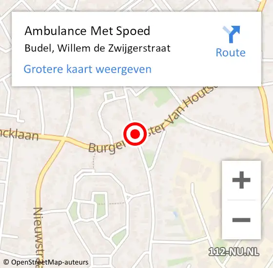 Locatie op kaart van de 112 melding: Ambulance Met Spoed Naar Budel, Willem de Zwijgerstraat op 28 maart 2019 19:11