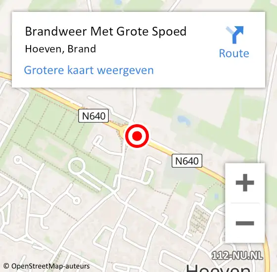 Locatie op kaart van de 112 melding: Brandweer Met Grote Spoed Naar Hoeven, Brand op 29 maart 2019 01:54