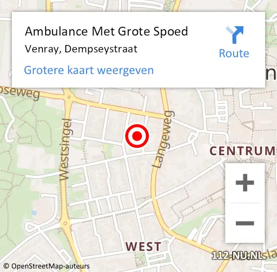 Locatie op kaart van de 112 melding: Ambulance Met Grote Spoed Naar Venray, Dempseystraat op 27 maart 2014 17:12