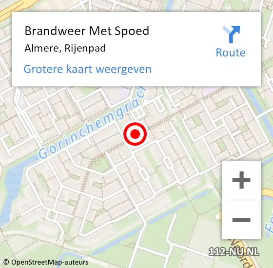 Locatie op kaart van de 112 melding: Brandweer Met Spoed Naar Almere, Rijenpad op 29 maart 2019 04:42