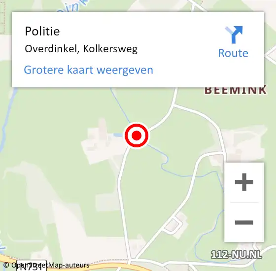 Locatie op kaart van de 112 melding: Politie Overdinkel, Kolkersweg op 29 maart 2019 07:52