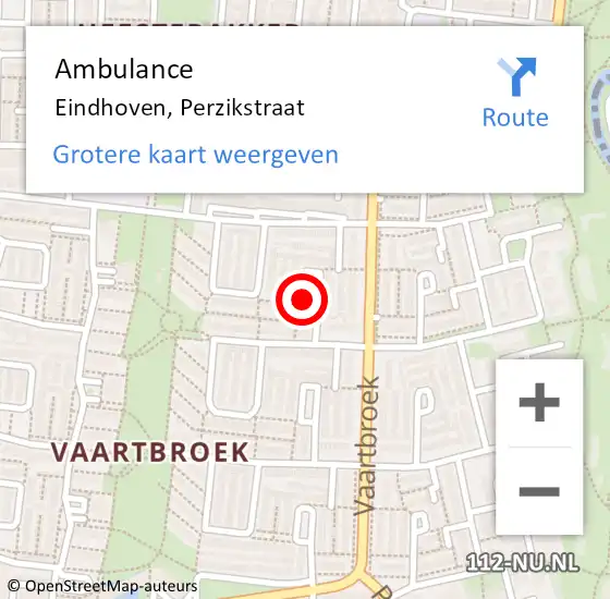 Locatie op kaart van de 112 melding: Ambulance Eindhoven, Perzikstraat op 29 maart 2019 09:39