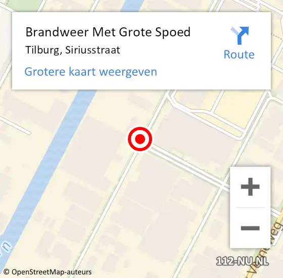 Locatie op kaart van de 112 melding: Brandweer Met Grote Spoed Naar Tilburg, Siriusstraat op 29 maart 2019 11:58