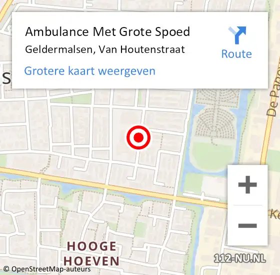 Locatie op kaart van de 112 melding: Ambulance Met Grote Spoed Naar Geldermalsen, Van Houtenstraat op 29 maart 2019 12:26