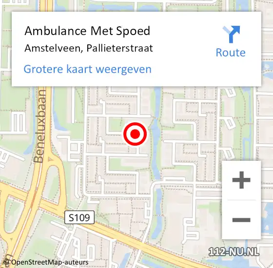 Locatie op kaart van de 112 melding: Ambulance Met Spoed Naar Amstelveen, Pallieterstraat op 29 maart 2019 12:54