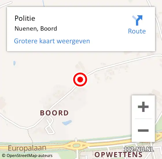 Locatie op kaart van de 112 melding: Politie Nuenen, Boord op 29 maart 2019 14:13