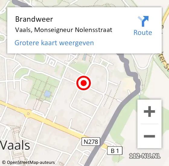 Locatie op kaart van de 112 melding: Brandweer Vaals, Monseigneur Nolensstraat op 27 maart 2014 18:53