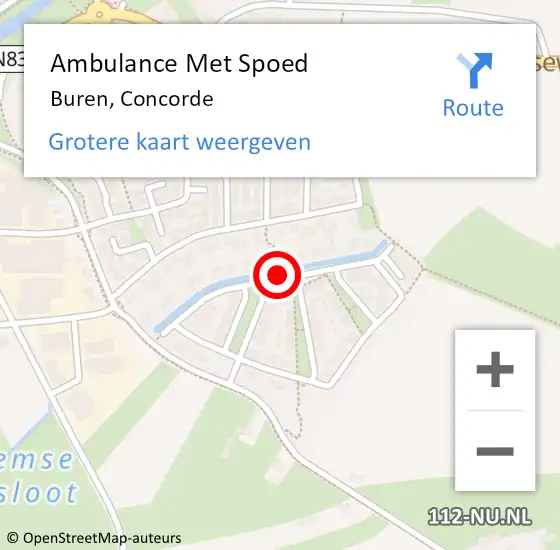 Locatie op kaart van de 112 melding: Ambulance Met Spoed Naar Buren, Concorde op 29 maart 2019 18:40