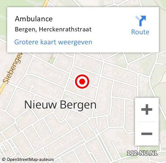 Locatie op kaart van de 112 melding: Ambulance Bergen, Herckenrathstraat op 29 maart 2019 18:59