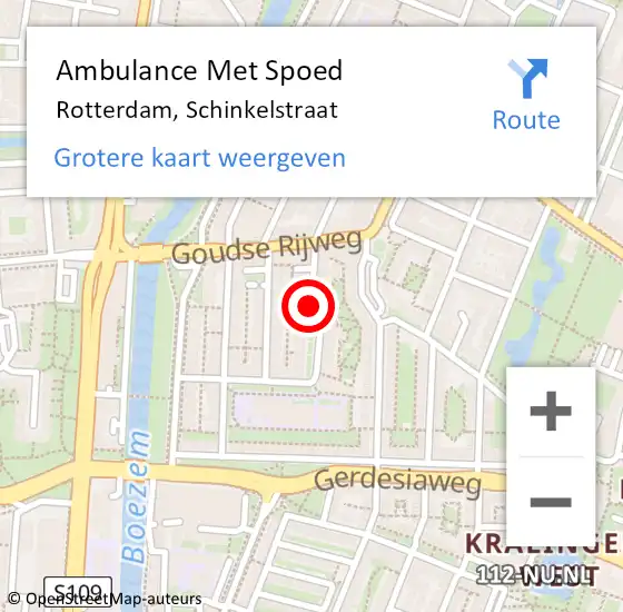 Locatie op kaart van de 112 melding: Ambulance Met Spoed Naar Rotterdam, Schinkelstraat op 29 maart 2019 20:31