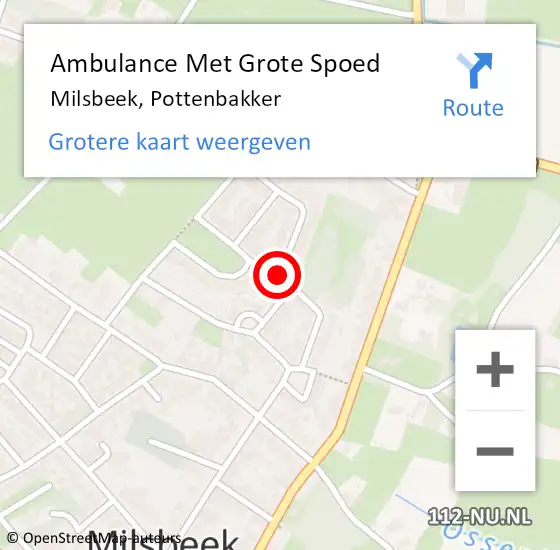 Locatie op kaart van de 112 melding: Ambulance Met Grote Spoed Naar Milsbeek, Pottenbakker op 29 maart 2019 20:59