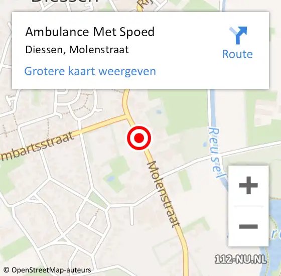 Locatie op kaart van de 112 melding: Ambulance Met Spoed Naar Diessen, Molenstraat op 29 maart 2019 21:35