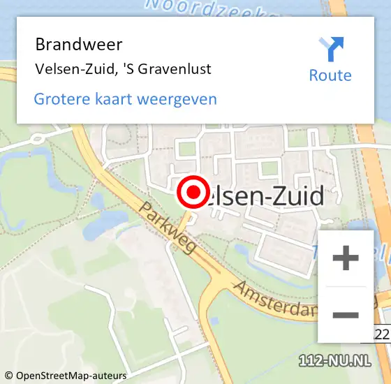 Locatie op kaart van de 112 melding: Brandweer Velsen-Zuid, 'S Gravenlust op 30 maart 2019 08:47