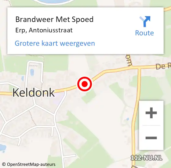 Locatie op kaart van de 112 melding: Brandweer Met Spoed Naar Erp, Antoniusstraat op 30 maart 2019 10:22