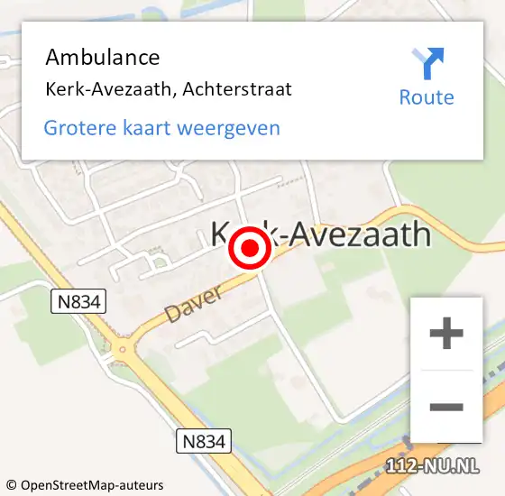 Locatie op kaart van de 112 melding: Ambulance Kerk-Avezaath, Achterstraat op 30 maart 2019 11:05