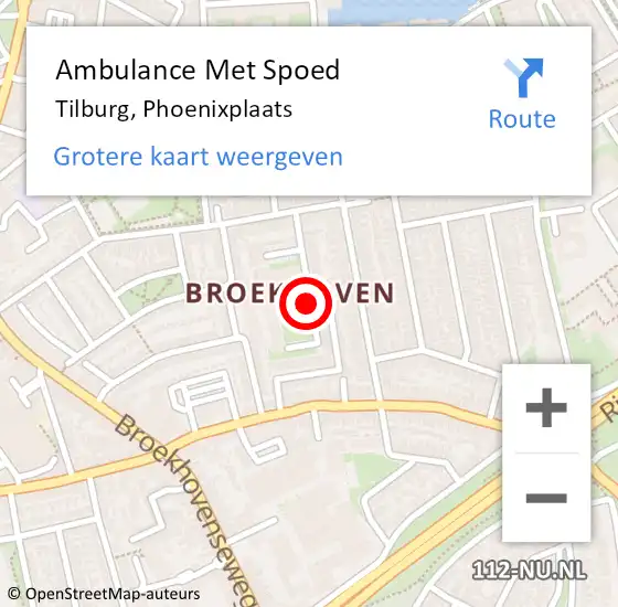 Locatie op kaart van de 112 melding: Ambulance Met Spoed Naar Tilburg, Phoenixplaats op 30 maart 2019 13:17