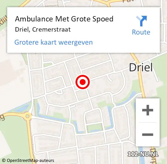Locatie op kaart van de 112 melding: Ambulance Met Grote Spoed Naar Driel, Cremerstraat op 30 maart 2019 14:16