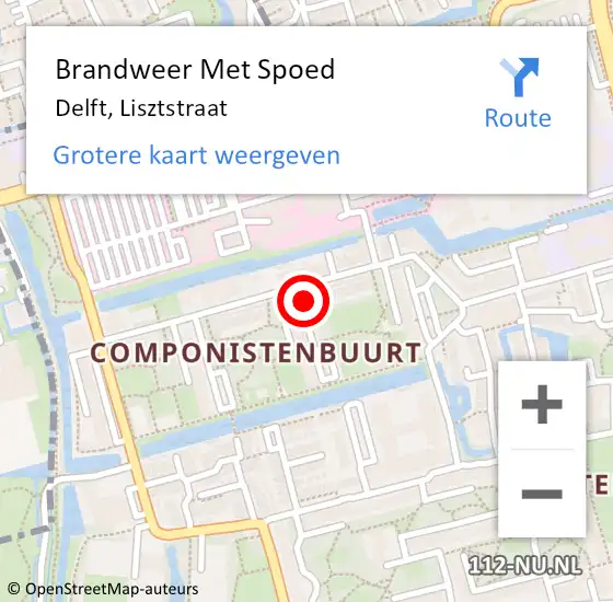 Locatie op kaart van de 112 melding: Brandweer Met Spoed Naar Delft, Lisztstraat op 30 maart 2019 14:48
