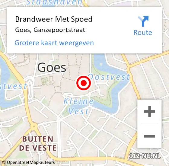 Locatie op kaart van de 112 melding: Brandweer Met Spoed Naar Goes, Ganzepoortstraat op 30 maart 2019 15:47