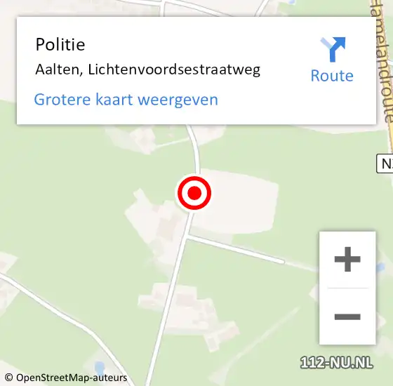 Locatie op kaart van de 112 melding: Politie Aalten, Lichtenvoordsestraatweg op 30 maart 2019 16:12