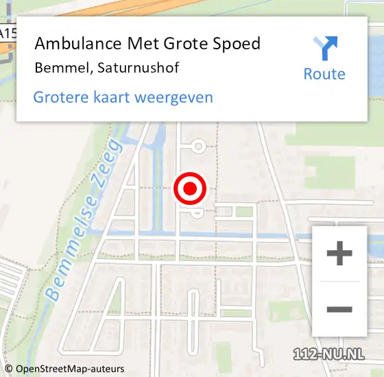 Locatie op kaart van de 112 melding: Ambulance Met Grote Spoed Naar Bemmel, Saturnushof op 30 maart 2019 17:38