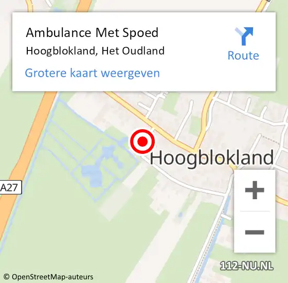 Locatie op kaart van de 112 melding: Ambulance Met Spoed Naar Hoogblokland, Het Oudland op 30 maart 2019 18:11