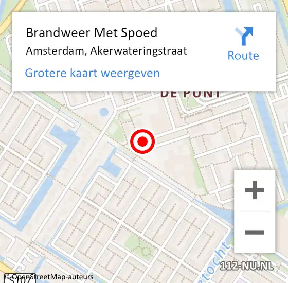 Locatie op kaart van de 112 melding: Brandweer Met Spoed Naar Amsterdam, Akerwateringstraat op 30 maart 2019 18:42