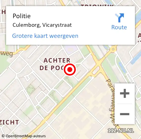 Locatie op kaart van de 112 melding: Politie Culemborg, Vicarystraat op 30 maart 2019 20:53