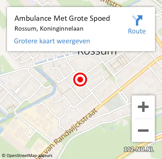 Locatie op kaart van de 112 melding: Ambulance Met Grote Spoed Naar Rossum, Koninginnelaan op 30 maart 2019 21:58