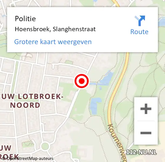 Locatie op kaart van de 112 melding: Politie Hoensbroek, Slanghenstraat op 30 maart 2019 22:42