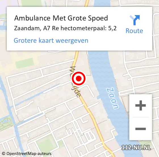 Locatie op kaart van de 112 melding: Ambulance Met Grote Spoed Naar Zaandam, A7 Re hectometerpaal: 5,2 op 31 maart 2019 05:15