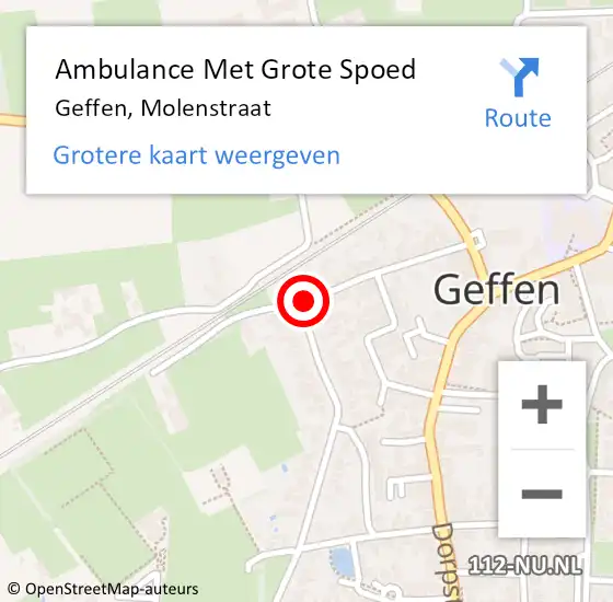 Locatie op kaart van de 112 melding: Ambulance Met Grote Spoed Naar Geffen, Molenstraat op 31 maart 2019 10:23