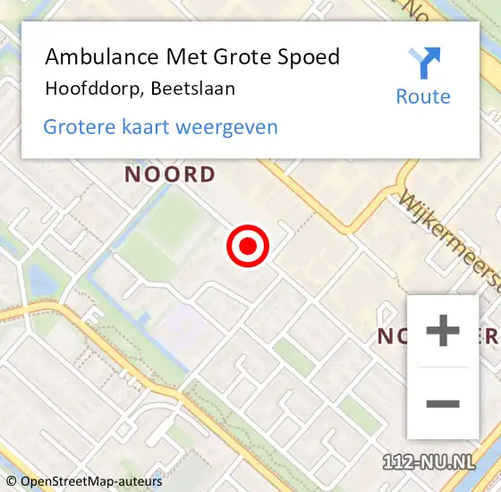 Locatie op kaart van de 112 melding: Ambulance Met Grote Spoed Naar Hoofddorp, Beetslaan op 31 maart 2019 12:39