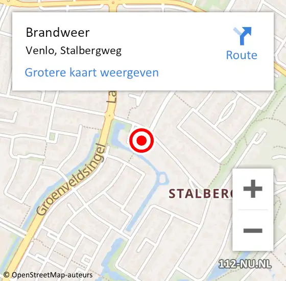 Locatie op kaart van de 112 melding: Brandweer Venlo, Stalbergweg op 31 maart 2019 12:46