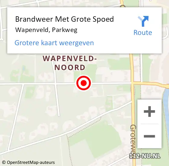 Locatie op kaart van de 112 melding: Brandweer Met Grote Spoed Naar Wapenveld, Parkweg op 31 maart 2019 12:54