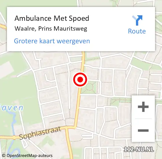 Locatie op kaart van de 112 melding: Ambulance Met Spoed Naar Waalre, Prins Mauritsweg op 31 maart 2019 13:46