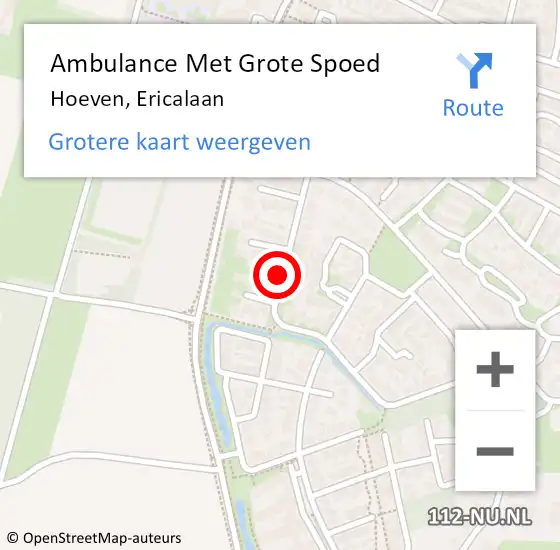 Locatie op kaart van de 112 melding: Ambulance Met Grote Spoed Naar Hoeven, Ericalaan op 31 maart 2019 14:16