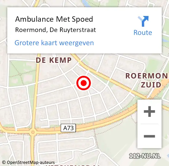 Locatie op kaart van de 112 melding: Ambulance Met Spoed Naar Roermond, De Ruyterstraat op 31 maart 2019 14:29