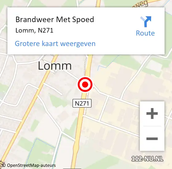 Locatie op kaart van de 112 melding: Brandweer Met Spoed Naar Lomm, N271 op 31 maart 2019 15:51