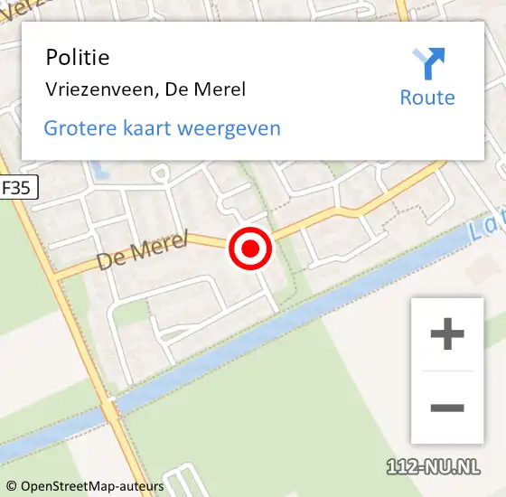 Locatie op kaart van de 112 melding: Politie Vriezenveen, De Merel op 31 maart 2019 16:16