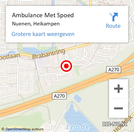 Locatie op kaart van de 112 melding: Ambulance Met Spoed Naar Nuenen, Heikampen op 31 maart 2019 20:28